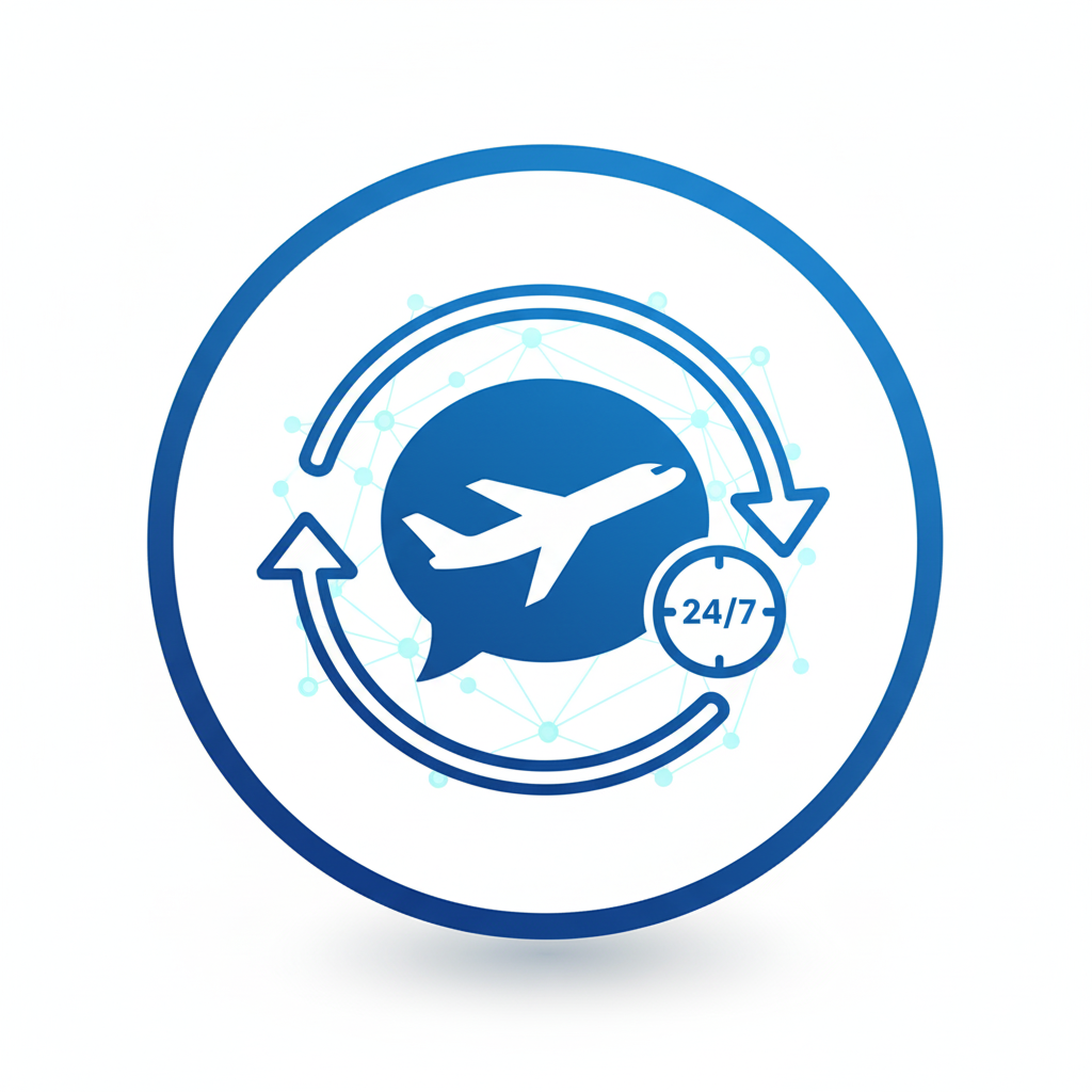 Ícone de chat 24 horas com avião